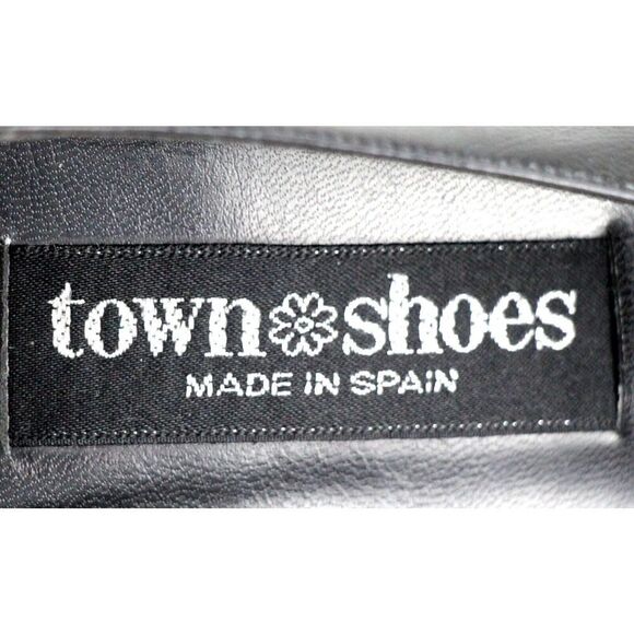 VTG Town Shoes BLACK REAL LEATHER POINTED MID HEEL STUDS CLASSIC PUMP SHOES 6.5M - Picture 7 of 11